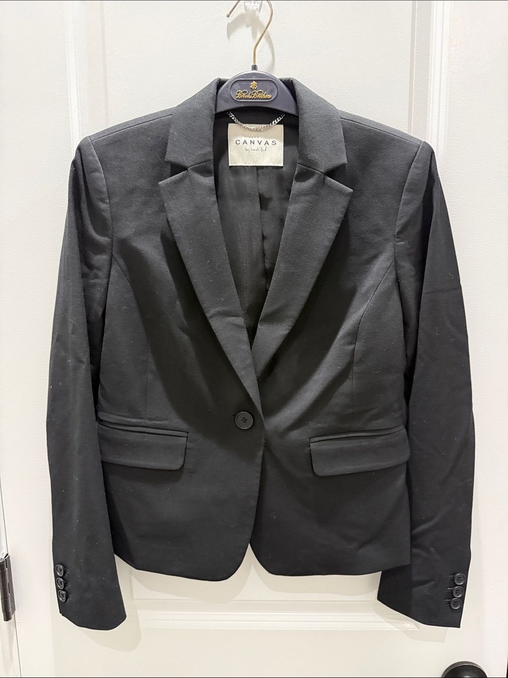 Lands' End Black Tailored Single-Button Wool Blazer